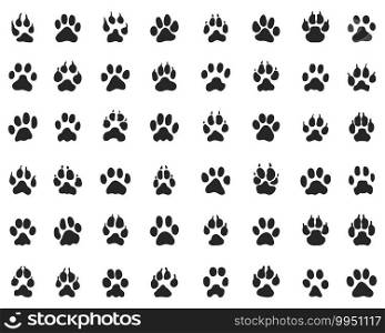 Black print of paw of dogs and cats on a white background 