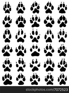 Black print of paw of dogs on a white background