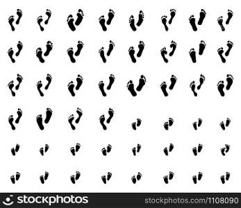 Black prints of human and children feet on a white background