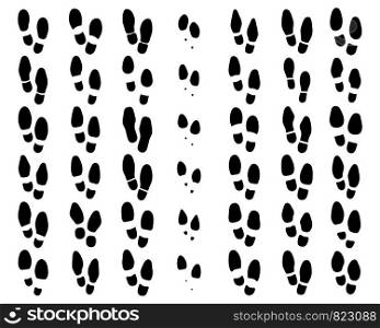 Black prints of shoes on a white background