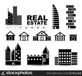 Black real estate | houses | buildings icon set. Isolated on white