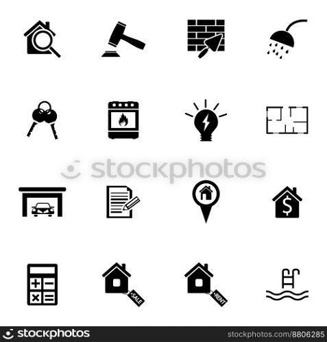 Black real estate icons set vector image