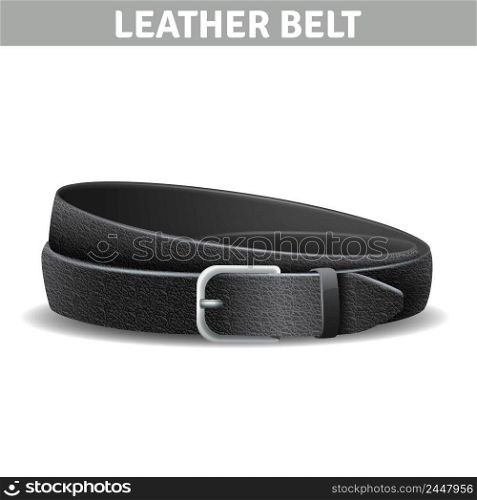 Black realistic curled leather belt with metal buckle isolated vector illustration .  Leather Belt Illustration 
