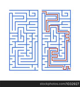 Black rectangular labyrinth with an input and an exit. An interesting and useful game for children. Simple flat vector illustration isolated on white background. With the answer.