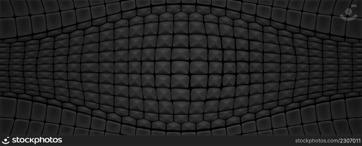 Black reptile skin texture. Background with pattern of snake, crocodile or lizard leather. Vector cartoon illustration of luxury fashion material from alligator skin with solid scales. Black reptile skin texture background