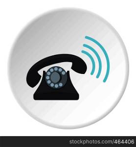 Black retro phone ringing icon in flat circle isolated vector illustration for web. Black retro phone ringing icon circle