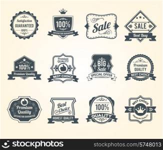 Black retro sales best quality old fashioned antique emblems labels pictograms set abstract graphic vector isolated illustration
