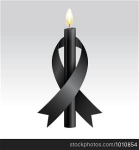 Black ribbon & Black candles mourning. Vector realistic.