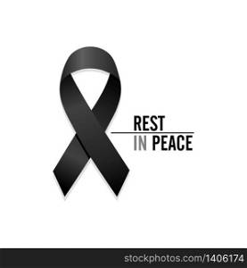 Black ribbon. Rest in Peace. Isolated vector illustration