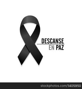 Black ribbon. Rest in peace. Spanish text. Isolated vector illustration