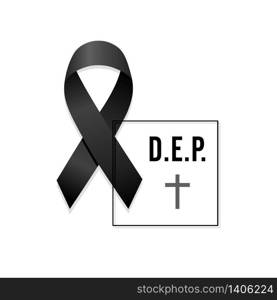 Black ribbon. Rest in peace. Spanish text with frame. Isolated vector illustration
