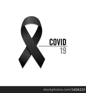 Black ribbon. Virus Covid-19. Isolated vector illustration