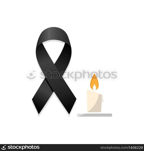 Black ribbon with candle. Isolated vector illustration