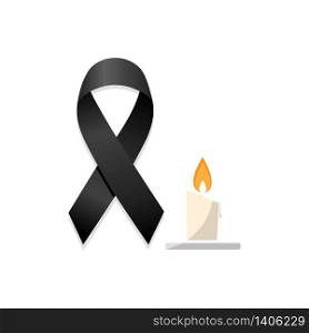 Black ribbon with candle. Isolated vector illustration