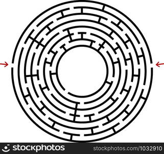 Black round maze with a place for your drawing. An interesting and useful game for children. Simple flat vector illustration isolated on white background. Black round maze with a place for your drawing. An interesting and useful game for children. Simple flat vector illustration isolated on white background.