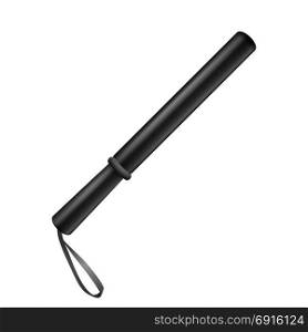 Black Rubber Baton Vector. Illustration Of Police Bat. Police Stick Equipment. Long Black Rubber Baton. Police Bat. Security Truncheons. Vector 3D Realistic