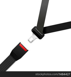 Black safety belt isolated on white. Black realisitc safety belt on white