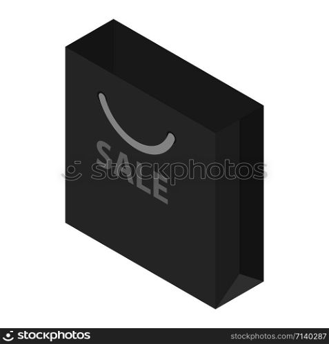 Black sale bag icon. Isometric of black sale bag vector icon for web design isolated on white background. Black sale bag icon, isometric style