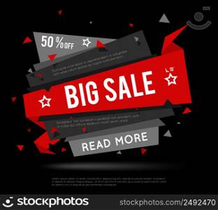 Black Sale Banner. Big Sale label or Super Sale Banner for brochures with sales and discounts. Black Sale Banner