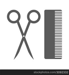 black scissors and comb icon on white background. scissors and comb icon