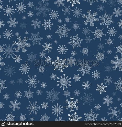 Black seamless Christmas pattern with different snowflakes falling
