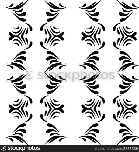 Black seamless floral pattern on white background. Black and white leaves seamless pattern, vector. Seamless abstract black floral pattern