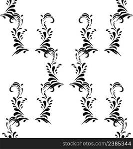 Black seamless floral pattern on white background. Black and white leaves seamless pattern, vector. Seamless abstract black floral pattern