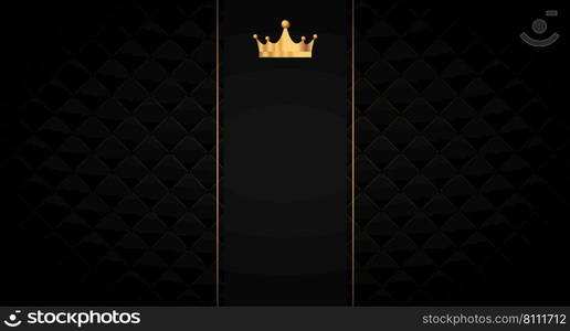 Black seamless pattern in retro style with a gold crown. Can be used for premium royal party. Luxury template with vintage leather texture. Background for king and little prince. Invitation card