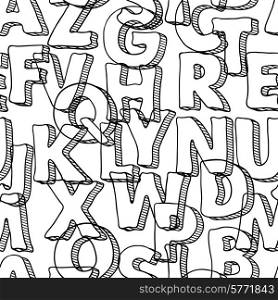 Black seamless pattern with letters of alphabet.. Black seamless pattern with letters of alphabet
