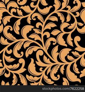 Black seamless pattern with yellow floral elements for background design