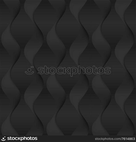 Black seamless texture. Wavy background. Interior wall decoration. Vector interior wall panel pattern. Vector black background of abstract waves. Black seamless texture. Wavy background. Interior wall decoration. Vector interior wall panel pattern.