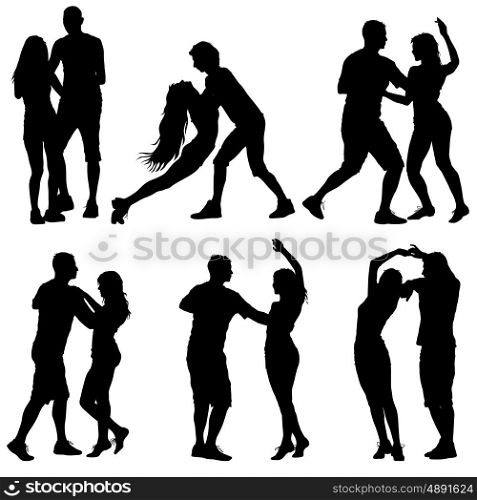 Black set silhouettes Dancing on white background. Vector illustration. Black set silhouettes Dancing on white background. Vector illustration.
