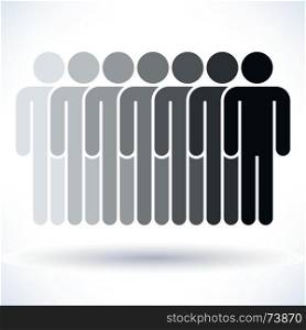 Black seven people man figure with drop shadow. Black seven people man figure with gray drop shadow isolated on white background in flat style. Graphic design elements save in vector illustration 8 eps