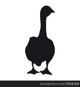 Black silhouette adult big goose on a white background.
