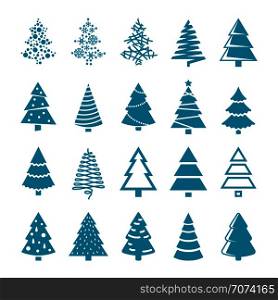 Black silhouette christmas trees vector stylized simple symbols. Set of trees for xmas and new year silhouette monochrome illustration. Black silhouette christmas trees vector stylized simple symbols