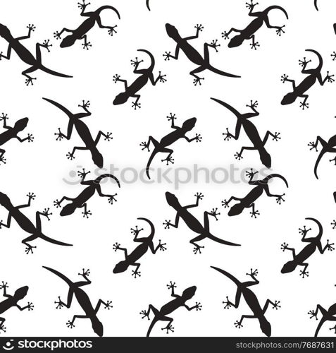 Black silhouette crawling in different directions of lizard on white background. Seamless pattern. Vector Illustration. EPS10. Black silhouette crawling in different directions of lizard on white background. Seamless pattern. Vector Illustration
