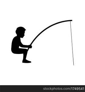 black silhouette design with isolated white background of boy fishing,vector illstration