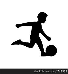 black silhouette design with isolated white background of boyboy playing football,vector illstration