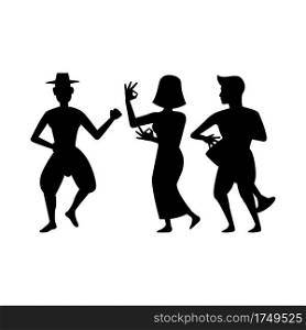 black silhouette design with isolated white background of people dancing with asian drum song,vector illstration