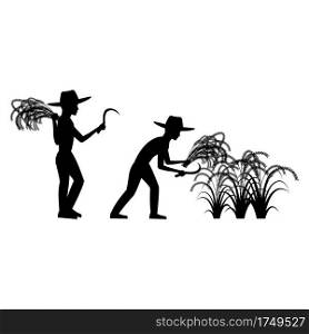 black silhouette design with isolated white background of people harvest rice,vector illstration