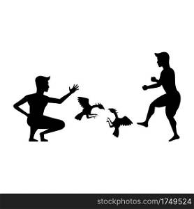 black silhouette design with isolated white background of people man gambling chicken fight,vector illstration