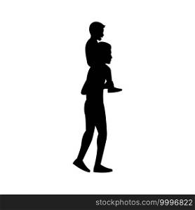 black silhouette design with isolated white background of son sit on father s shoulder,vector illstration