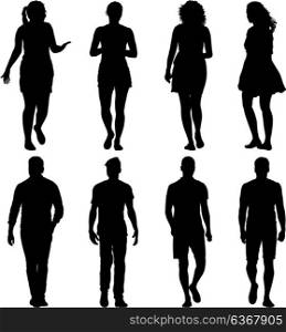 Black silhouette group of people standing in various poses. Black silhouette group of people standing in various poses.