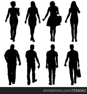 Black silhouette group of people standing in various poses.. Black silhouette group of people standing in various poses