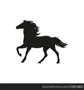 Black silhouette horse wild or domestic animal running with head looks back cartoon design flat vector illustration isolated on white background - Vector