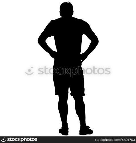 Black silhouette man holding hands on his hips. Vector illustration. Black silhouette man holding hands on his hips. Vector illustration.