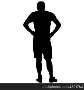 Black silhouette man holding hands on his hips. Vector illustration. Black silhouette man holding hands on his hips. Vector illustration.