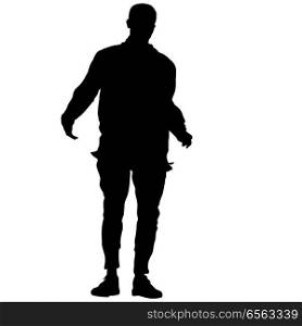 Black silhouette man standing, people on white background.. Black silhouette man standing, people on white background