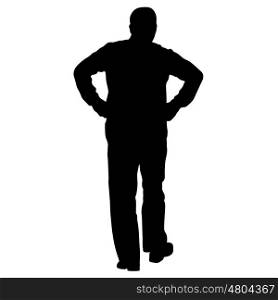 Black silhouette man with hands on his hips. Vector illustration. Black silhouette man with hands on his hips. Vector illustration.