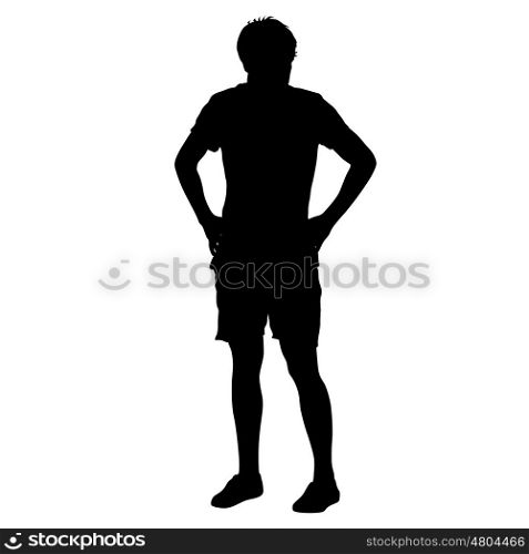 Black silhouette man with hands on his hips. Vector illustration. Black silhouette man with hands on his hips. Vector illustration.